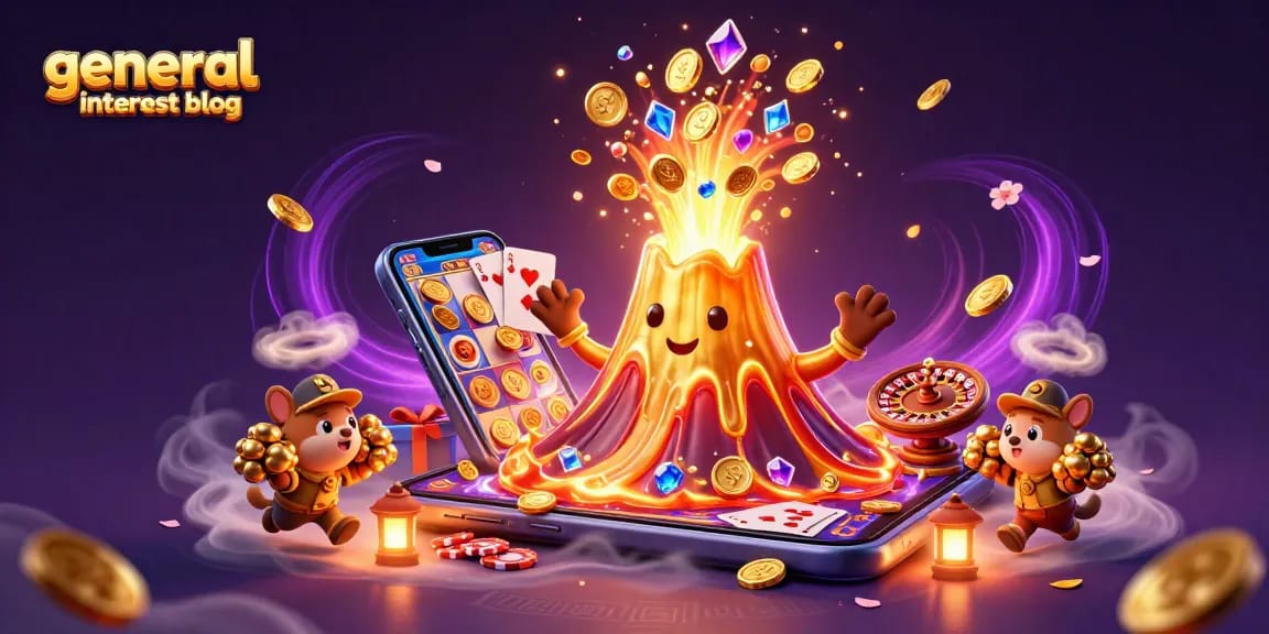 Engage in fun on a general interest blog with vibrant gambling elements and animated treasures.