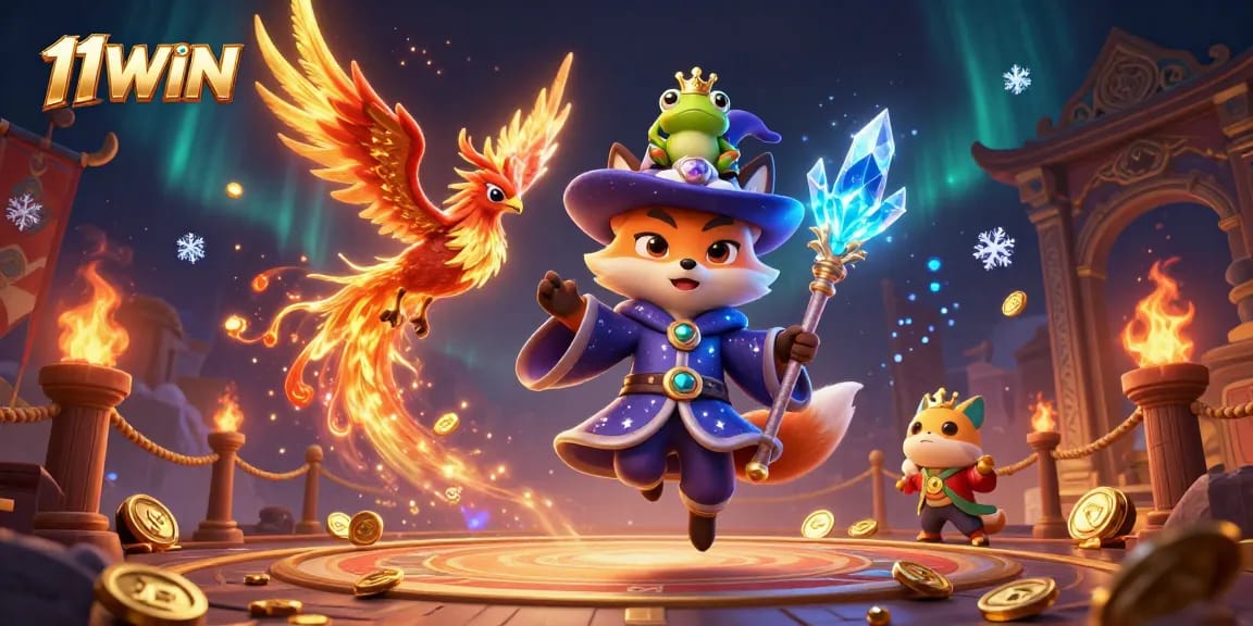 Experience the magic of 11WIN with a vibrant, crafted casino scene featuring enchanting characters.