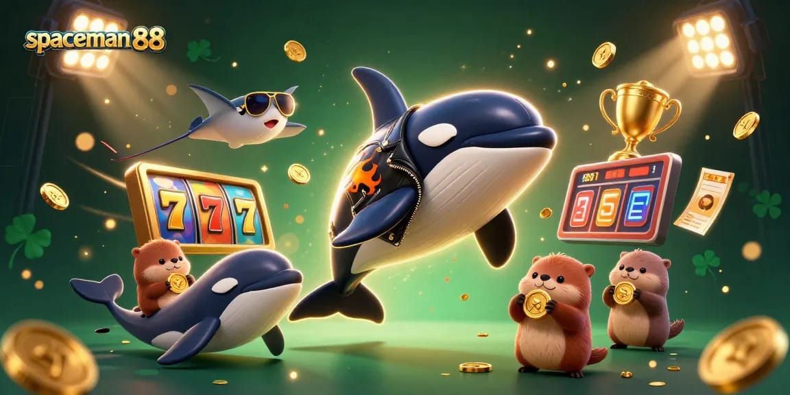 Experience the excitement of spaceman88 with animated characters and casino elements in this dynamic scene.