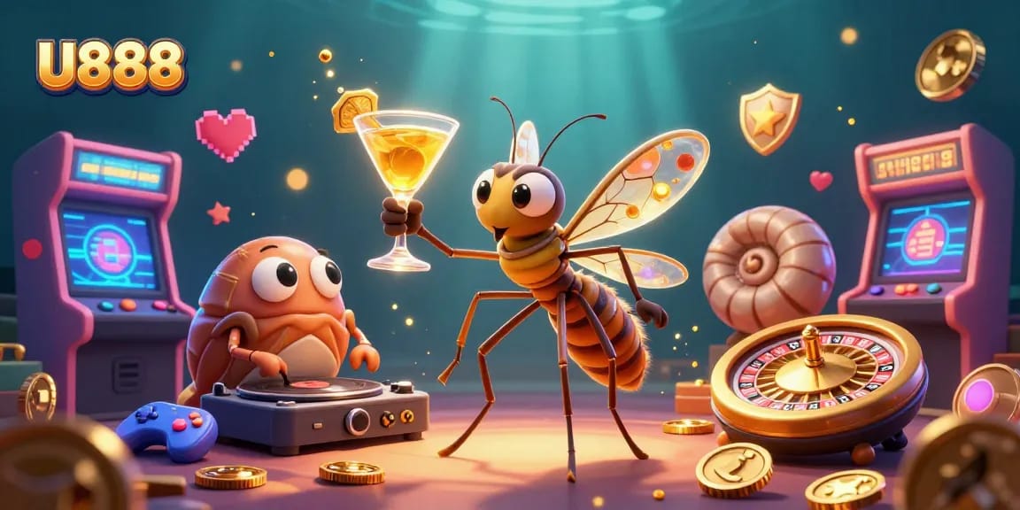 Experience thrilling casino adventures with U888's unique characters in a vibrant gaming environment.