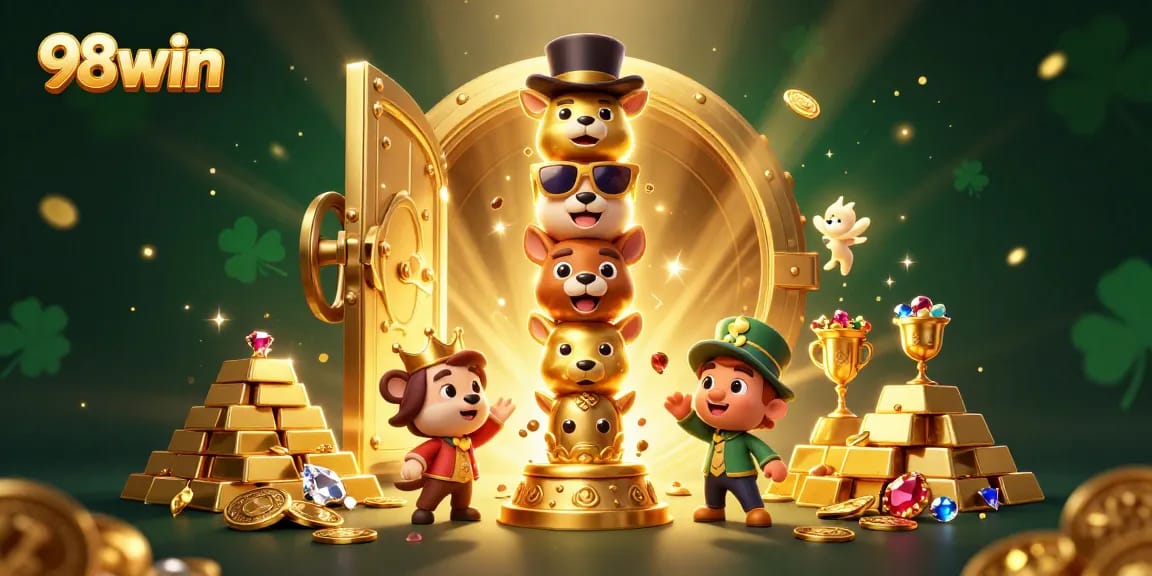 Experience the excitement of 98win through lively casino elements and glowing treasures.