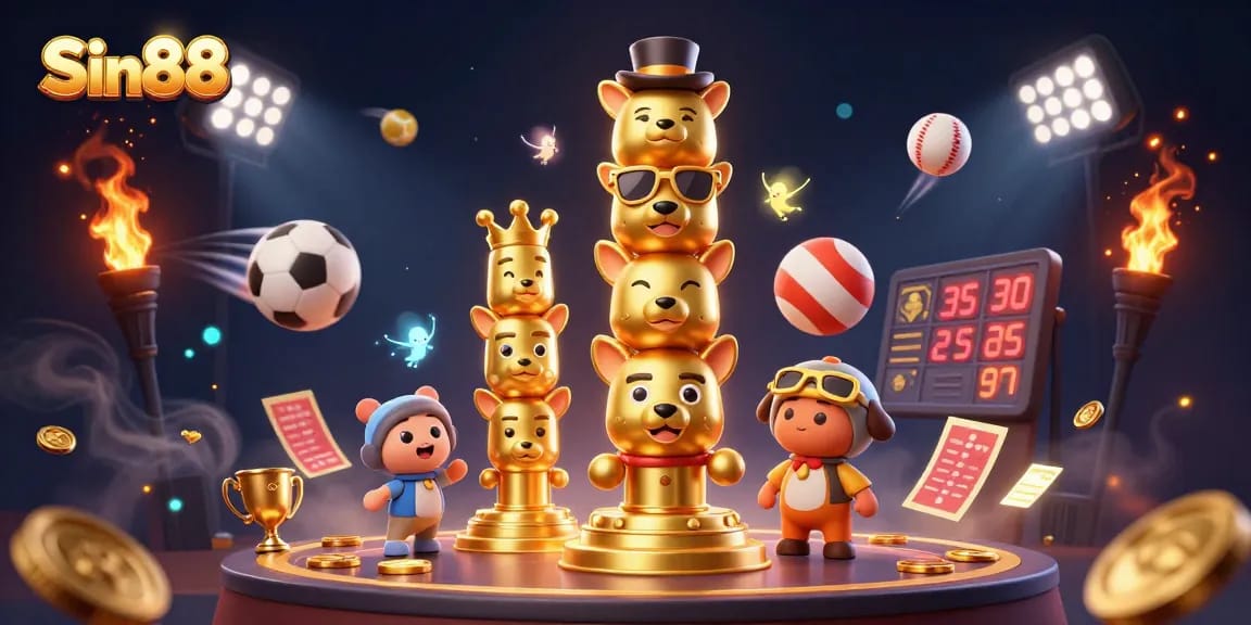 Engage in Sin88's vibrant sports betting scene with cartoon characters and dynamic gaming elements.