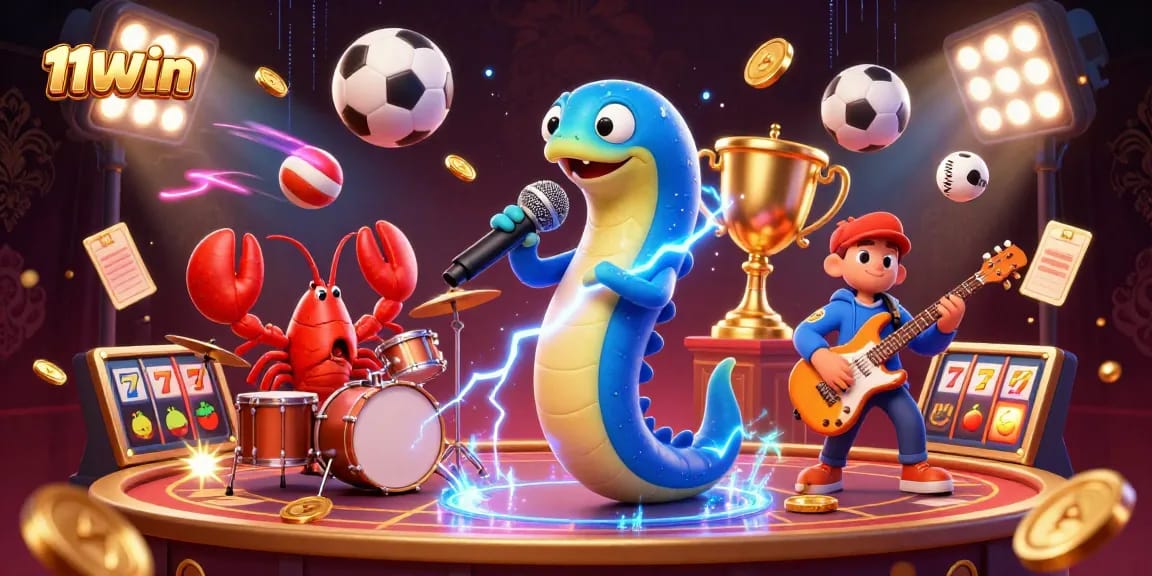 Join the vibrant world of 11WIN, where an electric eel DJ and friends light up the underwater casino!