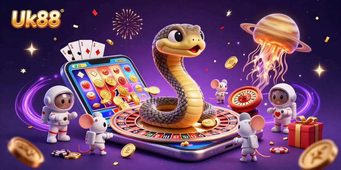 Bet on cosmic games with Uk88's vibrant casino elements and engaging characters.