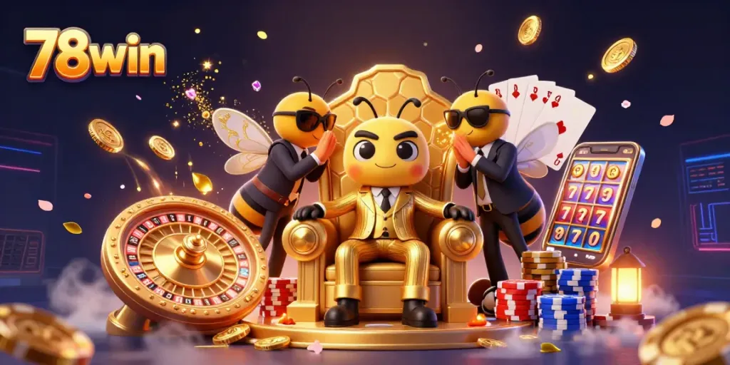 78win offers thrilling jackpots with enticing golden coins and roulette, showcasing high-stakes excitement.