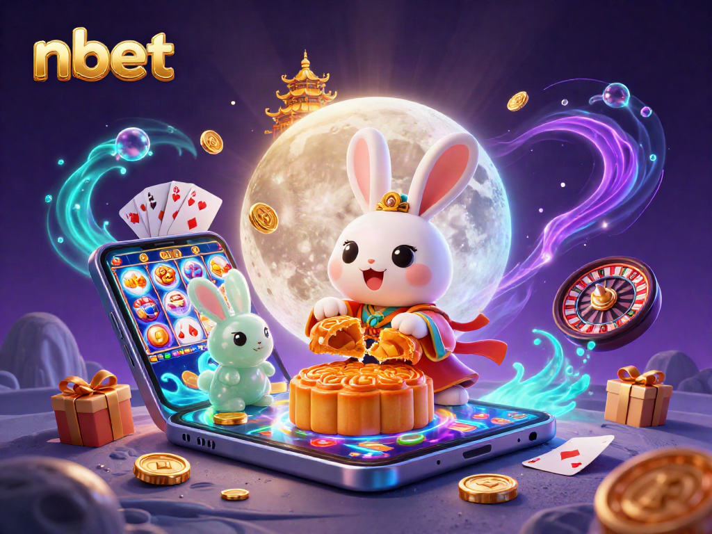 Engage with nbet's exciting online casino offerings featuring vibrant poker chips and moon rabbits.