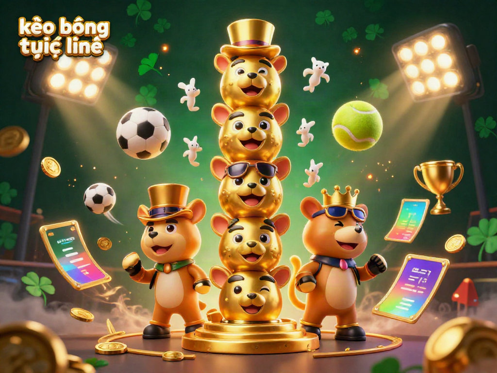 Place your bets with excitement in kèo bóng trực tuyến, featuring a fun totem pole and vibrant sports betting elements.