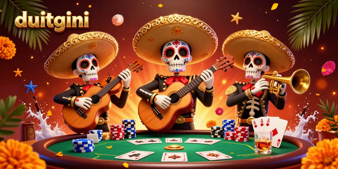 Experience innovative gaming with duitgini featuring lively mariachi characters amidst poker elements.