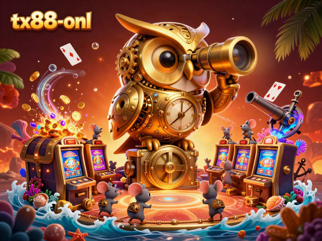 Experience the excitement of tx88-onl with a bustling casino scene featuring rich game elements.