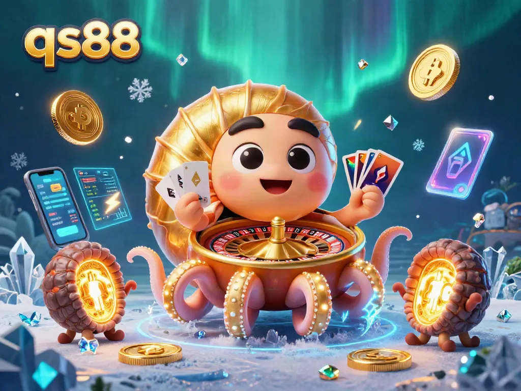 Experience thrilling games at qs88 with 3D casino elements featuring crypto coins and vibrant characters.