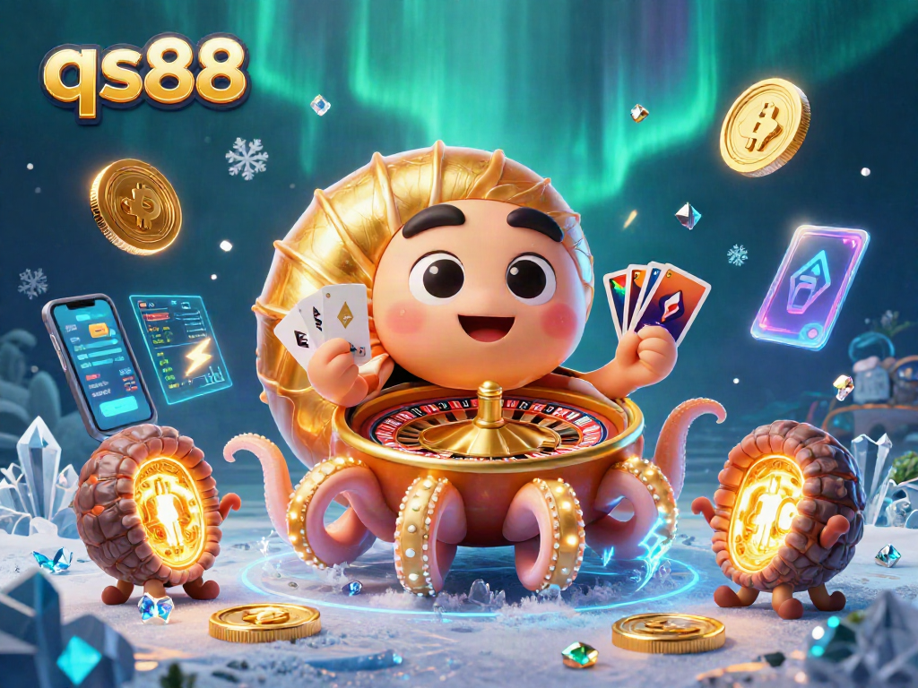 Experience thrilling games at qs88 with 3D casino elements featuring crypto coins and vibrant characters.