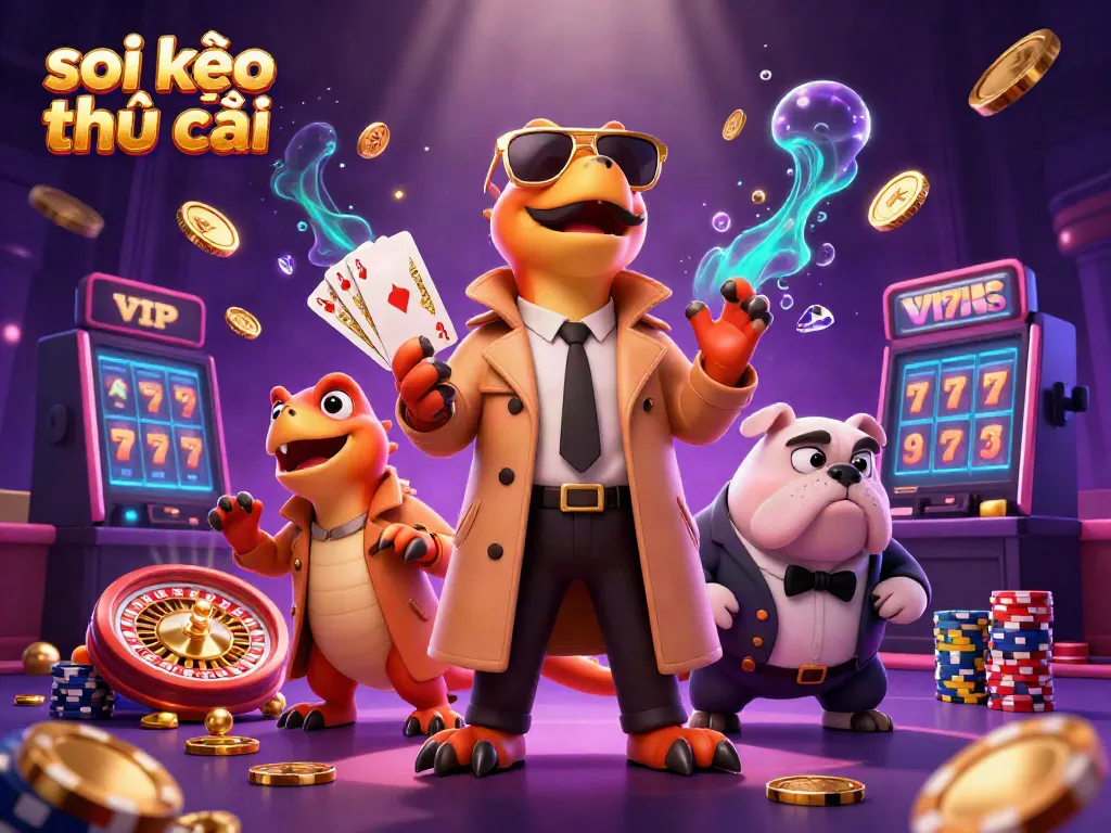 Engaging scene depicting "soi kèo nhà cái" with raptors in a trench coat entering a VIP casino lounge.