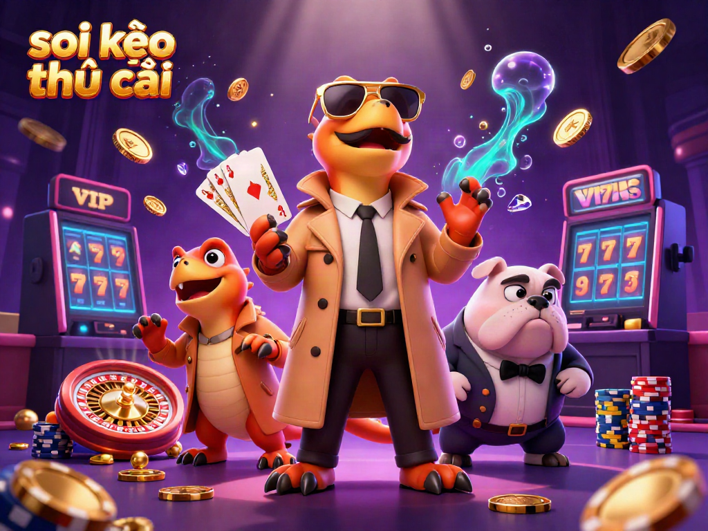 Engaging scene depicting "soi kèo nhà cái" with raptors in a trench coat entering a VIP casino lounge.
