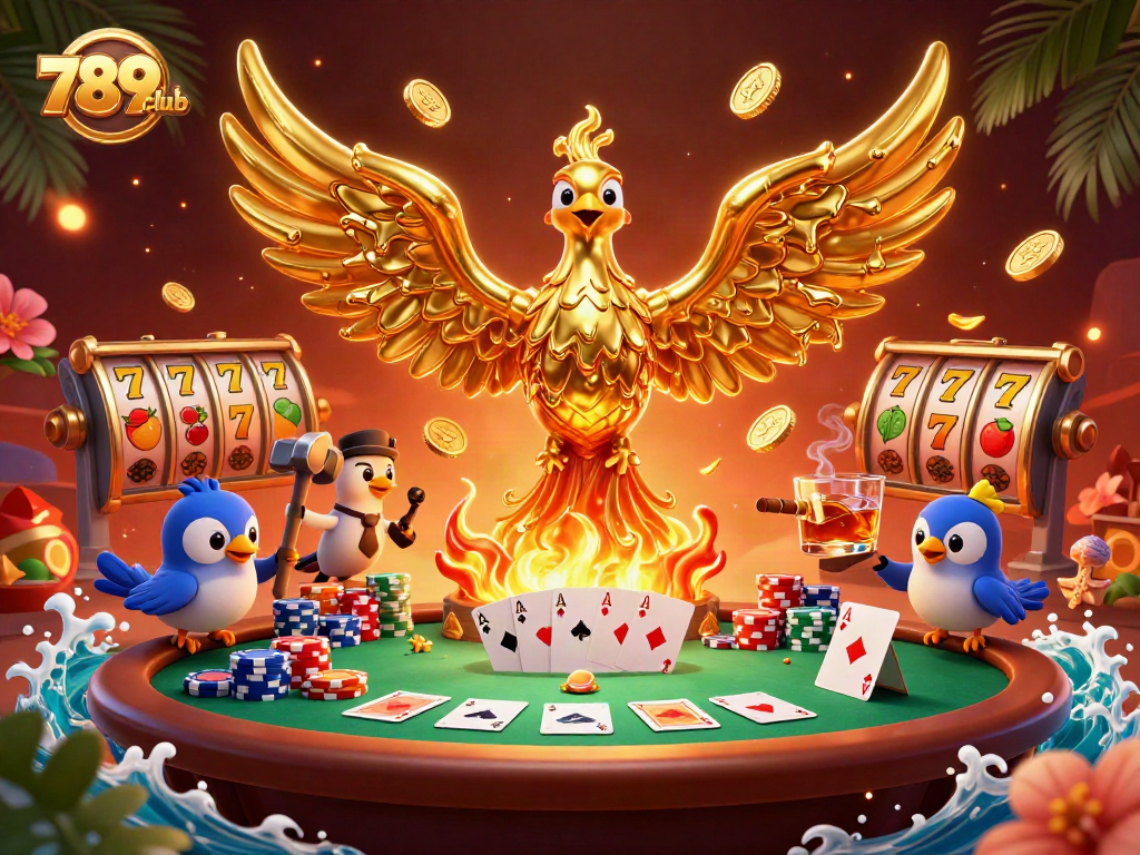 Engage in thrilling gameplay at 789club with a golden phoenix and dynamic poker elements