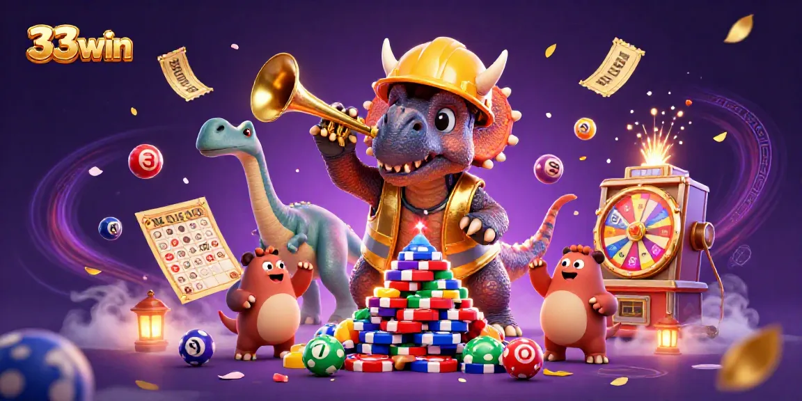 Celebrate wins and prizes at 33win with dynamic casino-themed elements and vivid characters.