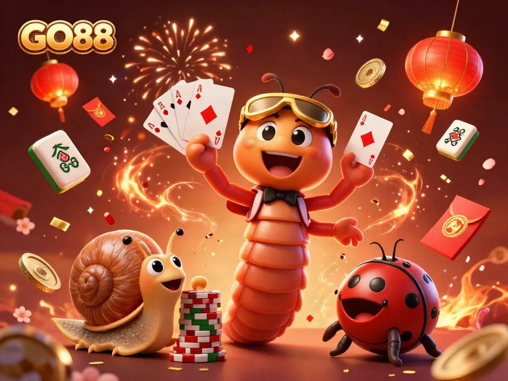 Experience thrilling gameplay at GO88 with vibrant casino characters and festive decorations.